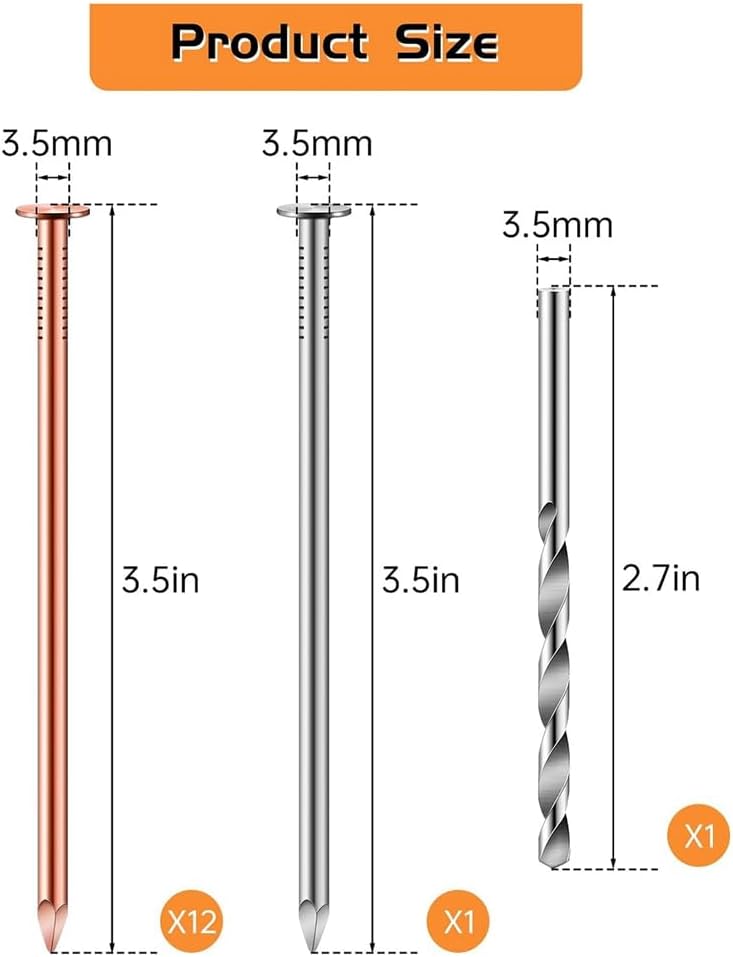 Copper Nails to Kill Tree Stump, 900mm Long Copper Nail Tree Stump, Stump Removal Spikes Hardware Nails for Trees