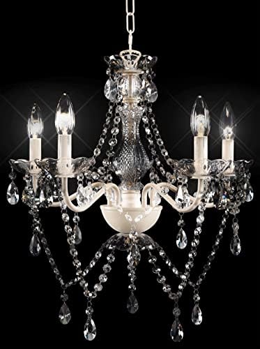 PAPAYA Modern Crystal Chandelier Beige Acrylic Bedroom Chandeliers Pendant Lighting Lamp Body Size D18 * H17.32 5-Lights Metal Spray Paint Light Fixtures for Girls Chamber