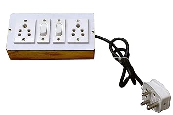 SEER Wooden Portable Extension Board 2 Plug & 2 Socket 5 Meter Long Wire Multi Outlet Electric Switch Board for Laptop, Fan, Television, Personal Computer, Iron