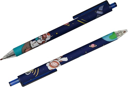 Miniatura 6 de Maydahui 12 bolígrafos de gel Spaceman de impresión retráctil, planeta, bolígrafo de punta redonda azul misterioso universo negro tinta para