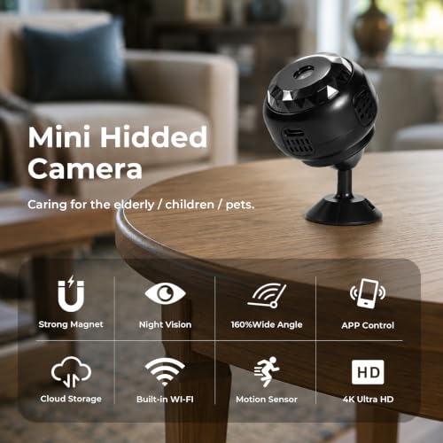 4K Hidden Camera, Mini WiFi Nanny Cam with Motion Detection & Night Vision (Black) | Spy Cam Indoor for Baby Pets Security with App Control - Image 2