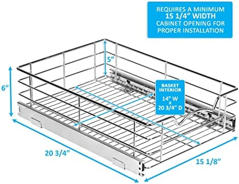 Pantry Pull Out Basket Cabinet Organizer 5 High Heavy Duty Slide-Out Drawer- Sliding Shelf for Organizing Cans, jars, Canisters, Pots, Pans and Much More, Basket Size 35.56W x 52.705D x 12.7H