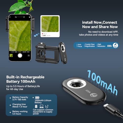 Image of APEXEL Phone Microscope Lens, PhoneMicro 5 Series 100X Phone Micro Lens for Android /iPhone With LED Light /CPL /Universal Clip, Mini Pocket Microscope, Smartphone Camera Attachment for iPhone & Android.