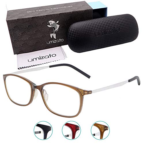 umizato Super Lightweight Blue Light Blocking Glasses - Computer Gaming for Men Women - Minimalist Design, Anti-Glare UV Filter Blocker, Reduce Eye Strain, Migraine, Light Sensitivity (Orion in Cafe)