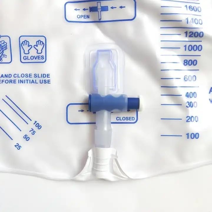 Miniatura 6 de Paquete de 5 bolsas de drenaje urinario con cámara antirreflujo, bolsa de orina para adultos con volumen de 67.6 fl oz, bolsa urinaria profesional