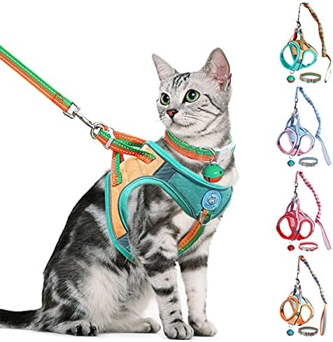 Greadped Cat Harness and Leash Set,Escape Proof Kitten Vest Harness with Collars for Walking,Reflective Strap Night Safe Pet Harness with Bells,Easy Control for Small Large Kitten,Fit for Puppy,Rabbit