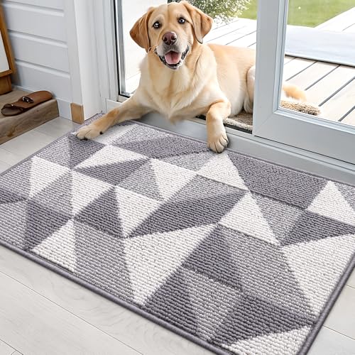 Image of OLANLY Door Mat Indoor Entrance Washable 36x24, Odor-Free Low-Profile Front Back Geometric Doormat, Absorbent Resist Dirt Entry Carpet, Easy to Clean Sturdy Inside Floor Mats for Entryway, Grey