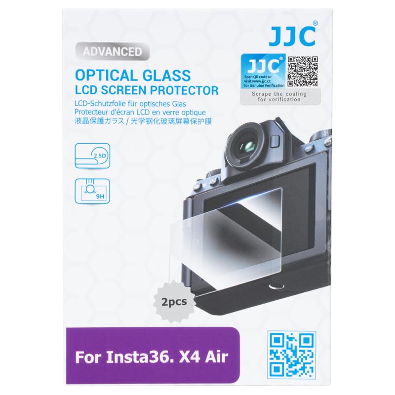 JJC Pellicola protettiva per schermo Insta 360 X4 Air (confezione da 2), trasparente, 0,1 pollici, durezza 9H, in vetro temperato per Insta360 X4 Air, 2 pellicole protettive per display, accessori per