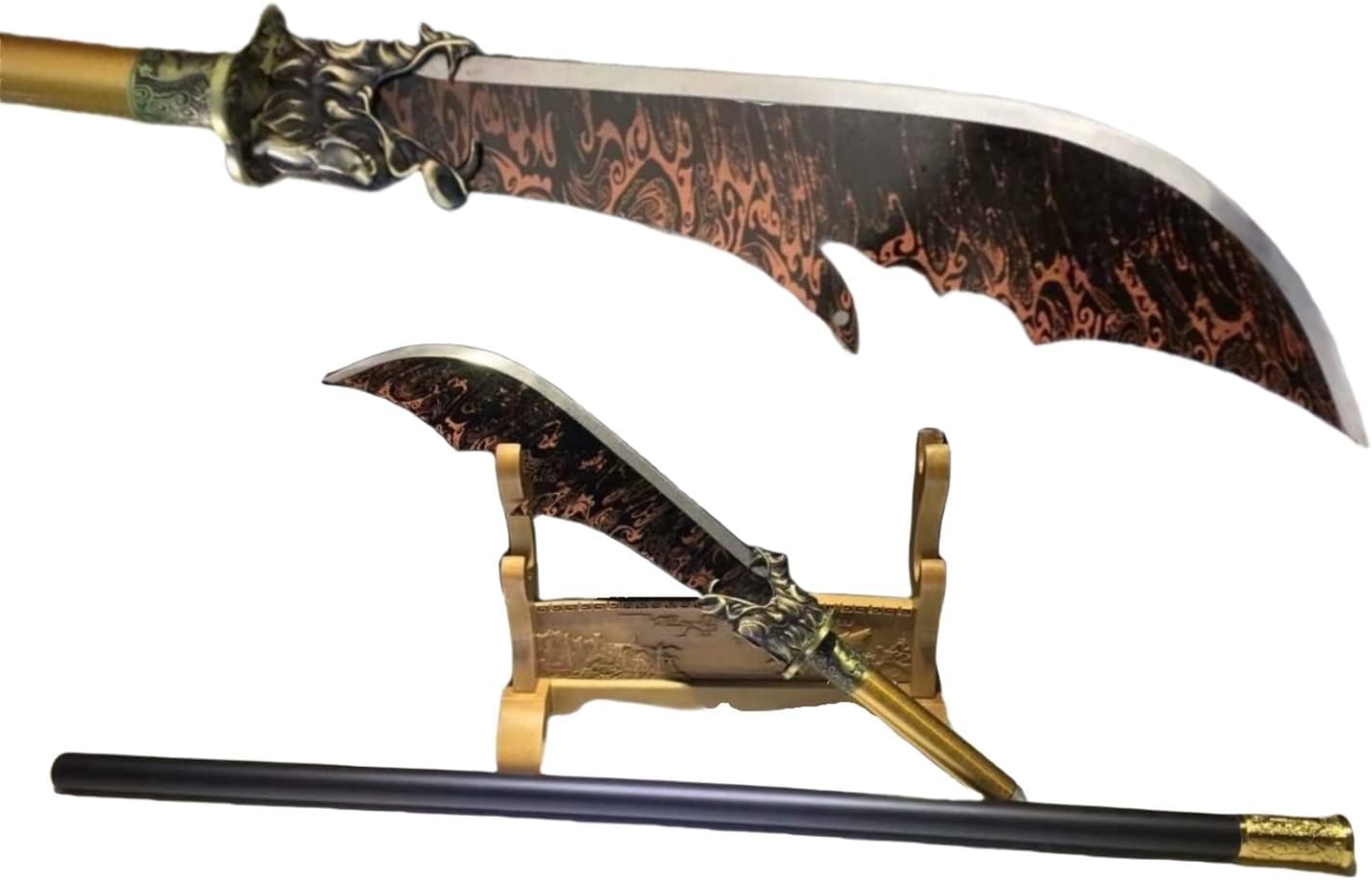 LOONGSWORD Handmade Guan Gong Dao – 68” High Carbon Steel Blade, Kwan Dao Martial Arts Sword with Black Leather Scabbard, Longquan Chinese Wushu Practice and Display Sword