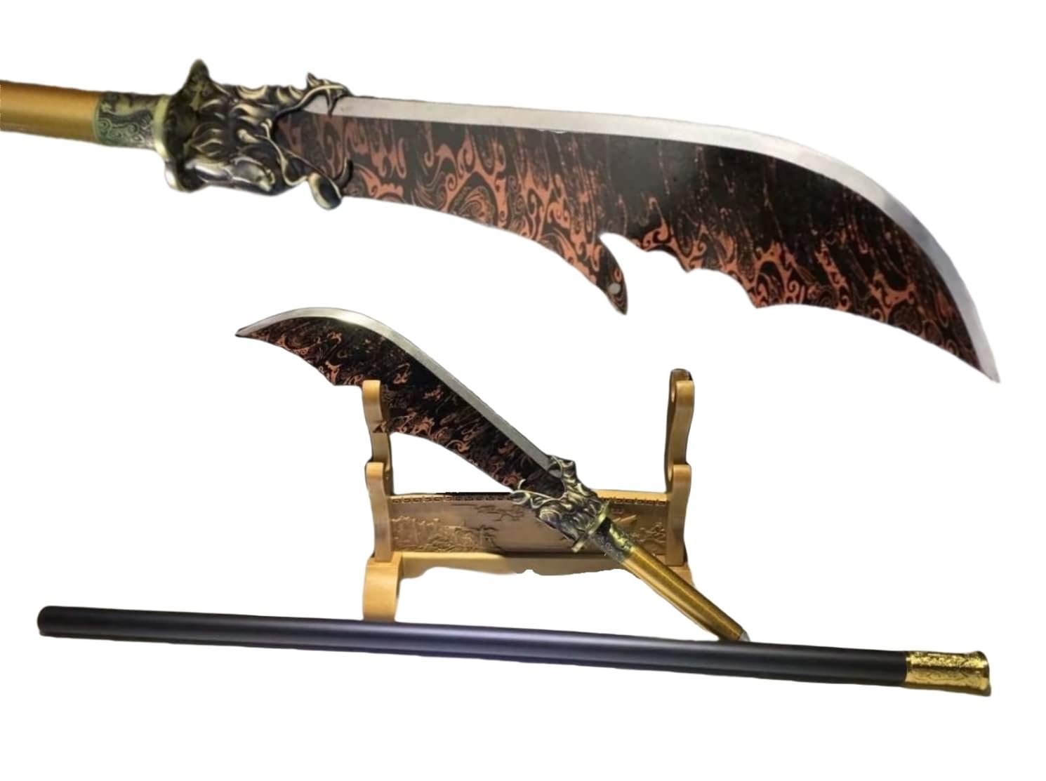 LOONGSWORD Handmade Guan Gong Dao – 68” High Carbon Steel Blade, Kwan Dao Martial Arts Sword with Black Leather Scabbard, Longquan Chinese Wushu Practice and Display Sword