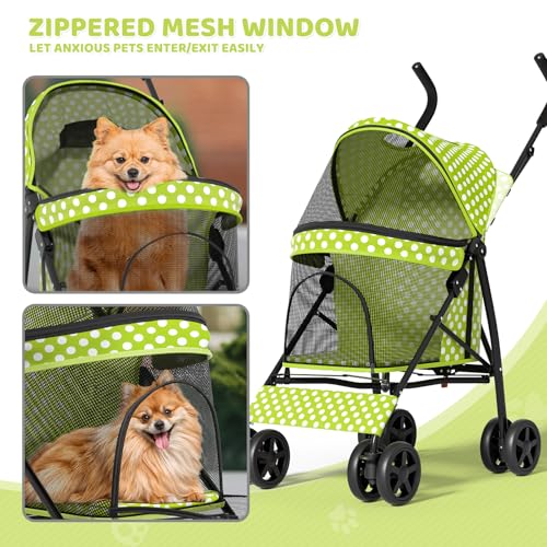 Image of Magshion Compact Fold Pet Travel Stroller for Small Dogs Cats, Lawn Green