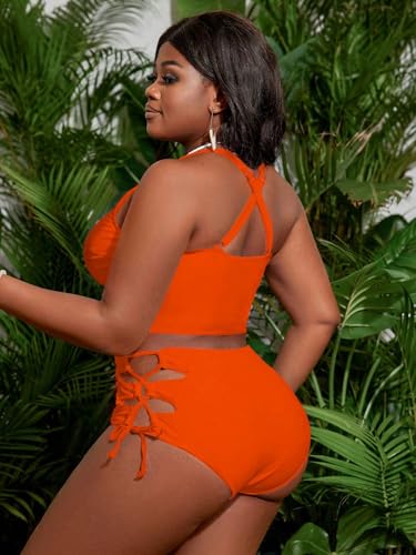 Image of SOLY HUX Women's Plus Size Bikini Set Sexy Swimsuit Lace Up Tummy Control 2 Piece Bathing Suit