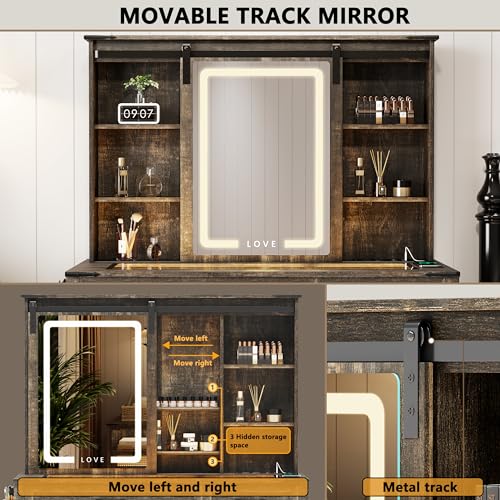 Farmhousemakeupvanitywithchargingstationvanitysetwithstoolslidingmirror3brightnesslightslargestorageglasstopdressingtablewithdrawersandshelvesforwomengirlsdarkoak Urban Country Home Decor Farmhouse makeup vanity with charging stationvanity set with stoolsliding mirror3brightness lightslarge storage glass top dressing table with drawers and shelves for womengirlsdark oak urban country home decor