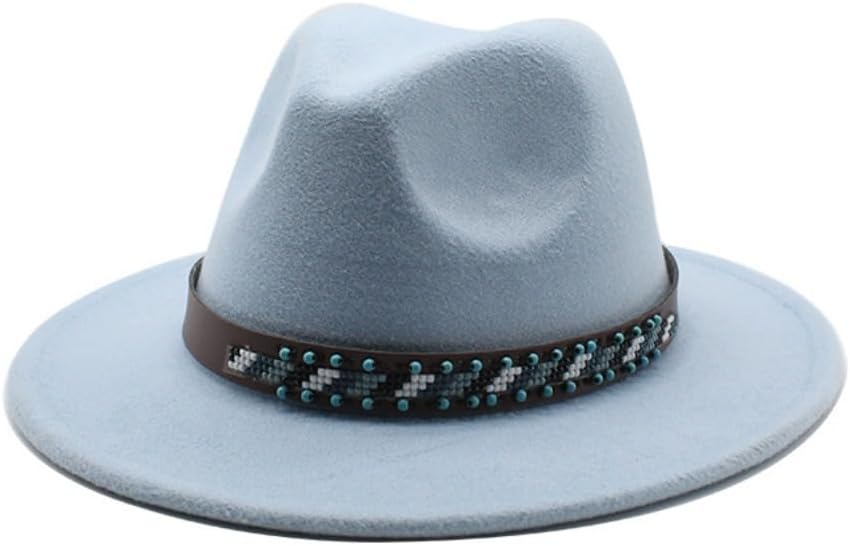 Classic Western Wool Cowboy Hat, Brown with Beaded Band, Wide Brim