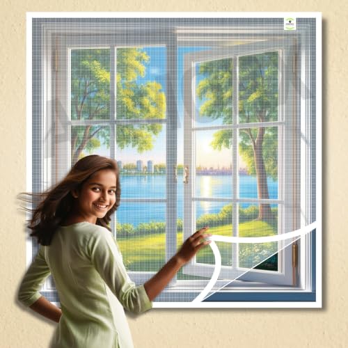 Image of ARMORX Fixed Size Fiberglass Window Mosquito Net | Stitched with Fastener Tape | Windows /Door DIY Bug Insect Mesh | White - 110cm x 140cm