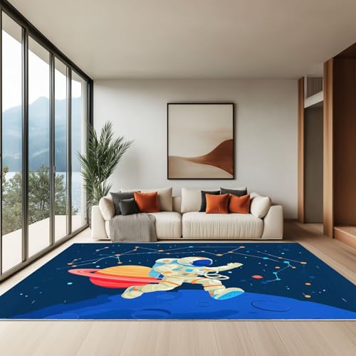 Tapis dessin animé univers bleu 120x180 cm constellation