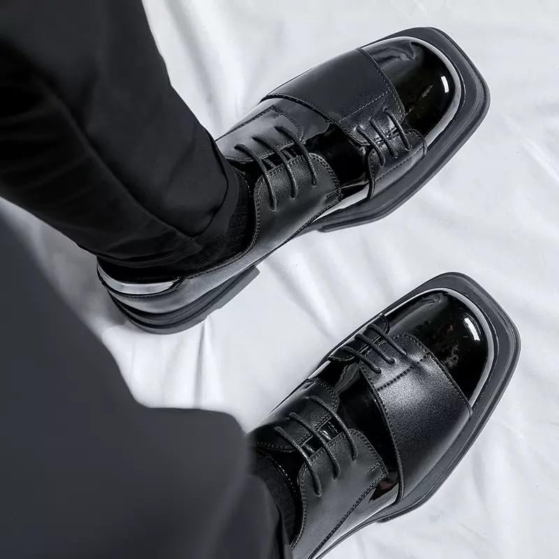 Men's Genuine Leather Platform Slip-On Oxfords Formal Pointed Lace Up Casual Business Suit Tuxedo Shoes Vintage Cap Toe Dress Shoes2