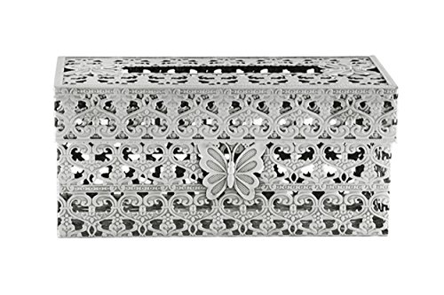 SEHAMANO Vintage Rectangle Tissue Holder - Antique Decorative Metal Tissue Box Cover is Designed by Heart Pattern (Tin (Matt Grey))