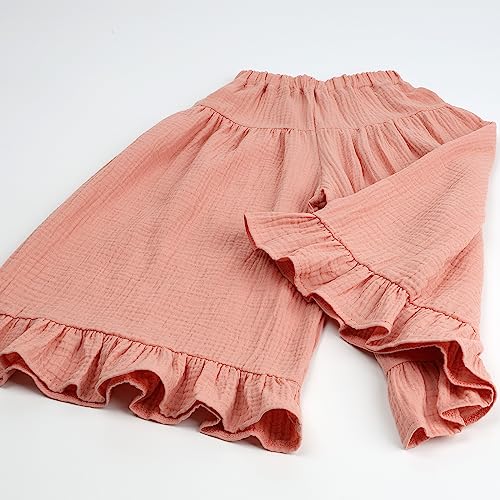 Image of HOOLCHEAN Baby and Little Girls Soft Cotton Gauze Wide Leg Ruffled Pants