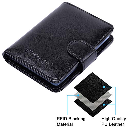 Wisdompro Credit Card Holder, Slim Leather RFID Blocking Wallet Debit Card Protector Organizer Case (Build in 20 Card Slot & 7 Small Cells for Memory Cards)-Vertical Black2