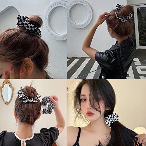 Buffalo Plaid Scrunchies Checkered Scrunchie Checkboard Elastic Hair Ties For Women Girls Checkered Accessories Black And White Scrunchies Ponytail Holders #TOP4