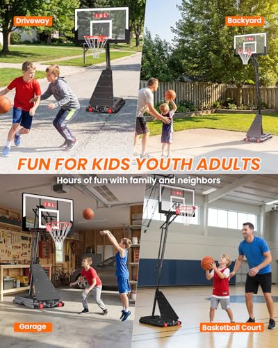 Image of IGL Basketball Hoop Outdoor 44 Inch, Height Adjustable 5.3-10 FT, Portable Basketball Goal with Shatterproof Backboard for Kids Teens Adults, Backyard Driveway