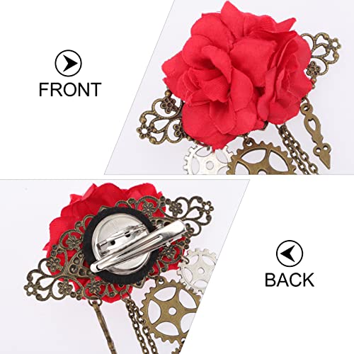 Beaupretty Steampunk Hair Clips With Tassels Chain Rose Flower Hair Clip Vintage Halloween Headdress Goth Gothic Hair Accessories For Women Girls Red #TOP1