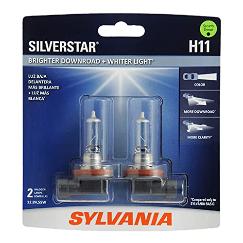 SYLVANIA H11 SilverStar High Performance Halogen Headlight Bulb, (H11ST.BP2), White, 2 Count (Pack of 1)