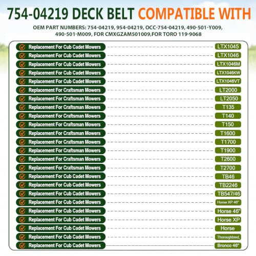 Image of 754-04219 Belt 1 /2 inchx103.25 inch for Cub Cadet Troy Bilt Craftsman Aramid Cord | Fits Cub Cadet LTX1045 LTX1046, for Troy Bilt Horse XP Bronco, for Craftsman T1600 T140, replaces CMXGZAM501009 OCC-954-04219