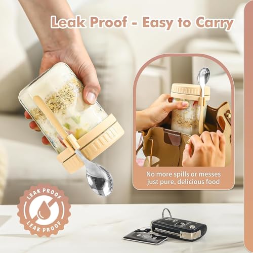 Image of COOLBIT Pack of 2 (350ml) Overnight Oats Containers Jar with Lids & Spoons, Glass Yogurt Parfait Cups, Meal Prep Snack Jars, Leakproof Food Storage for Breakfast, Dessert & Lunch.