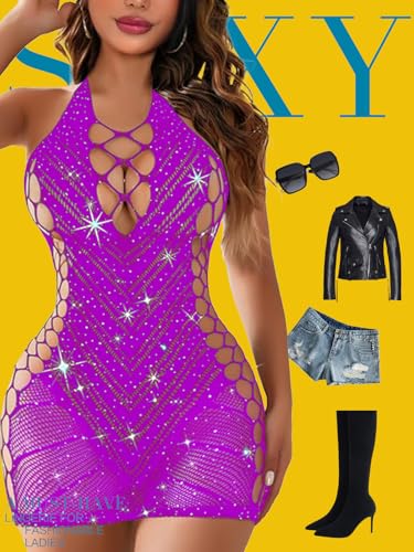 Image of Women's Lingerie Women Fishnet Babydoll Lingerie Dress Chemise Halter Nightwear Mini Teddy Dress DIY Stripper Outfits