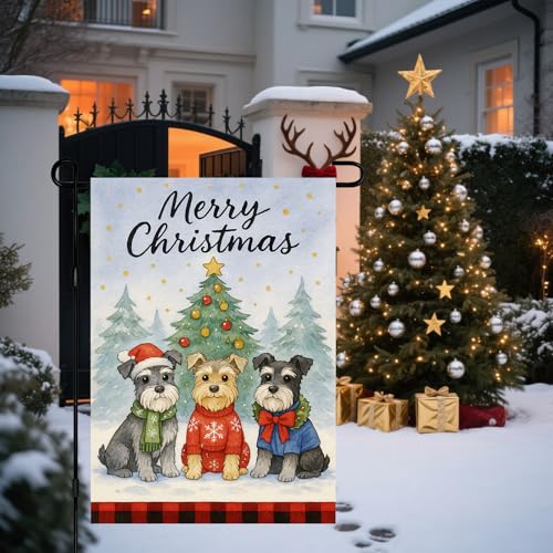 Image of BlissYard Christmas Schnauzer Dogs Garden Flag 12x18 Inch Polyester