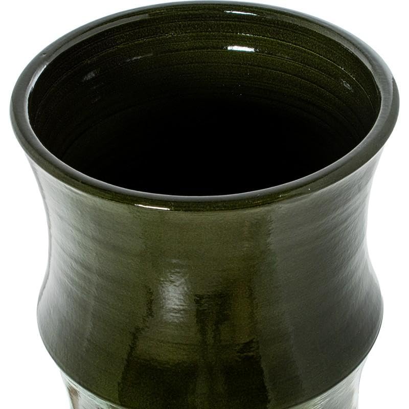 DRW Paraguero Redondo con Forma de Bambu de Ceramica en Verde Brillo 50x25x25 cm