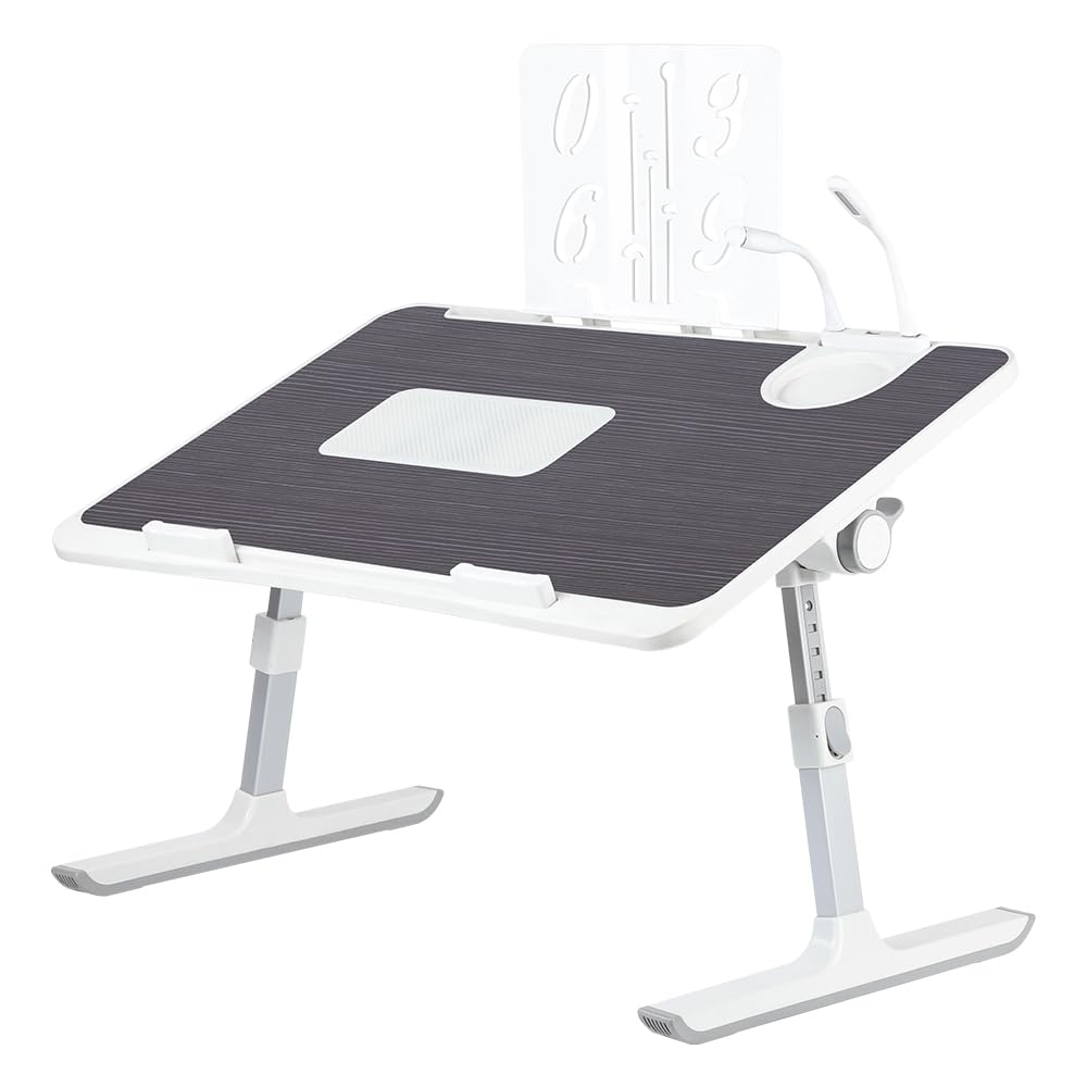Supfine Table de Lit pour Ordinateur Portable, Support Réglable en Hauteur et Angle, avec Tiroir et Refroidisseur PC Intégré, Noir 60x40 cm