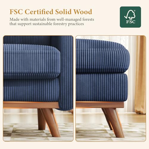 Image of Vesgantti 38.5 inch Accent Chair with Movable Ottoman, Comfy Corduroy Armchair with Spring Cushion, Reading Chair with Ottoman, Modern Single Sofa for Living Room, Bedroom and Apartment, Dark Blue
