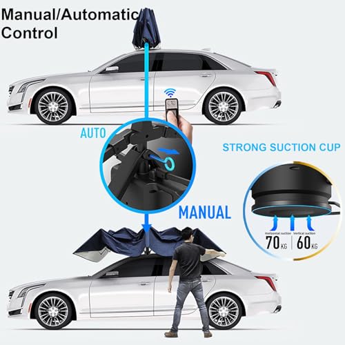 Tenda automatica per auto 2 in 1 e ombrellone da esterno, baldacchino pieghevole e mobile, telecomando, batteria mobile, supporto esterno, copertura automatica per auto