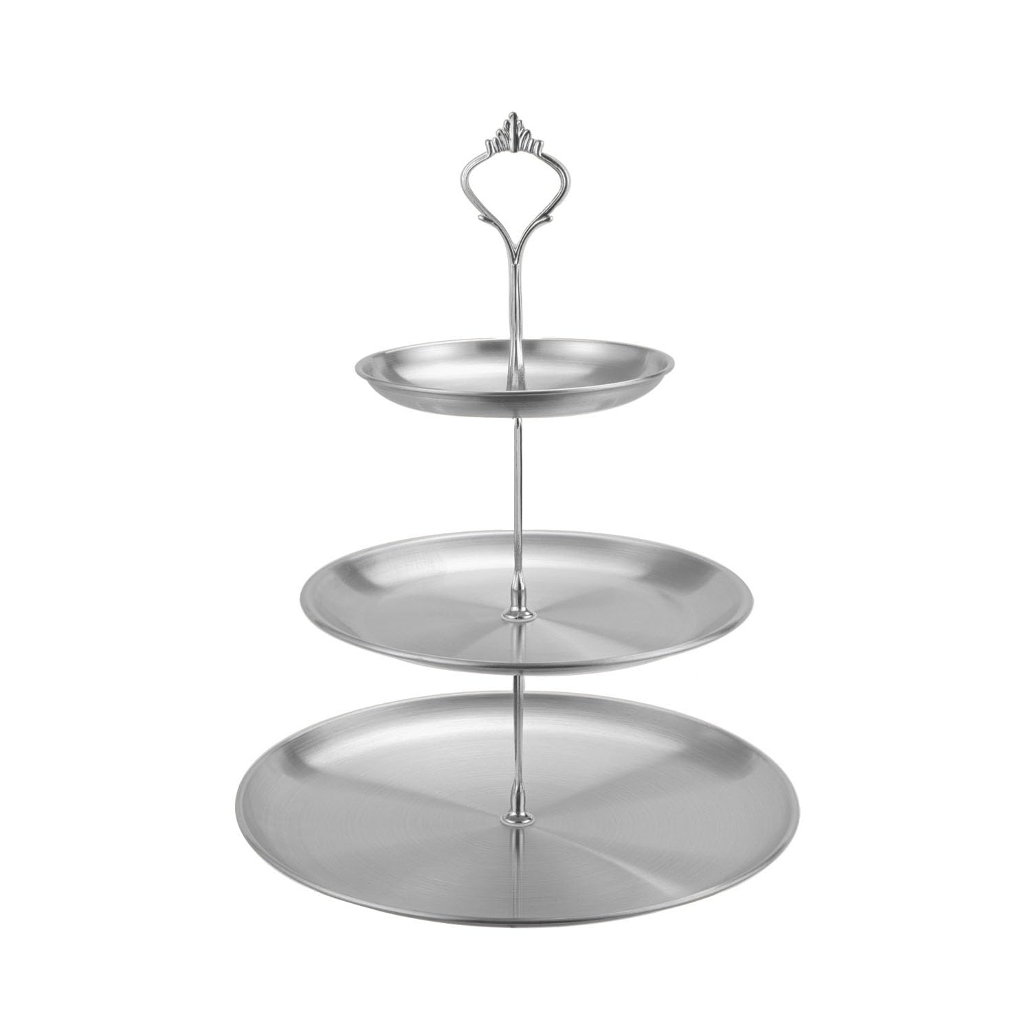 Photo 1 of DTSFHTDAL Stainless Steel 3 Tier Cupcake Stand, Tiered Trays Three Layer Cake Stand 3 Tier Serving Tray Platters for Pastry Dessert Candy Fruit Tea Party Wedding Platter (Silver)
