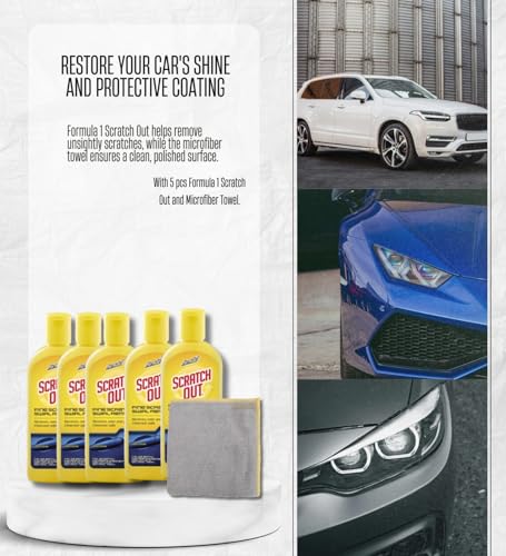 5x Formula 1 Scratch Out Auto Car Scratch Remover 7 oz Bundle with Microfiber Cloth – Reduces Appearance of Fine Scratches and Restores Paint Shine – Gift Set (6 Items) by GROVE - Image 3