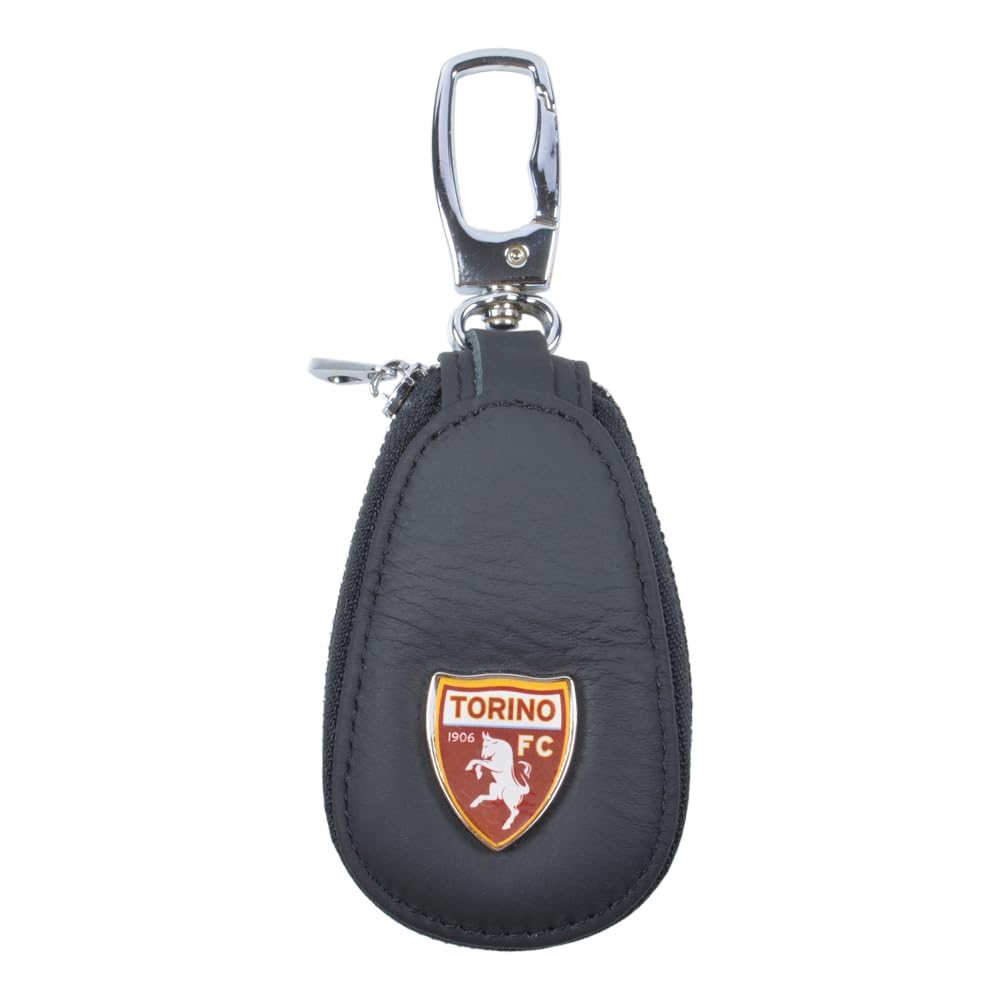 TORINO FC 261842 Torino Leather Keyring with Zip, Inner Rings and Logo Applied Plate, Black, Taglia unica