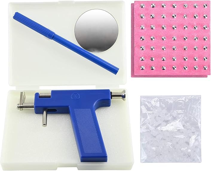Pistola Pendientes Oreja,Pistola Piercing Oreja Juego con 98 Pendientes de Botón Redondos + Puntas para las Orejas,Apto para Orejas,Labios,Nariz,Cuerpo,Lengua y Ombligo,Niñas y Hombres