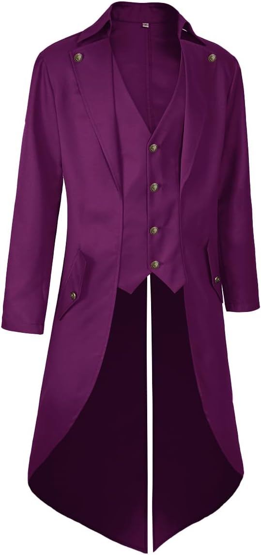 Mens Pirate Coat Steampunk Jacket Tailcoat Renaissance Jacket Halloween Hatter Costume - Image 2