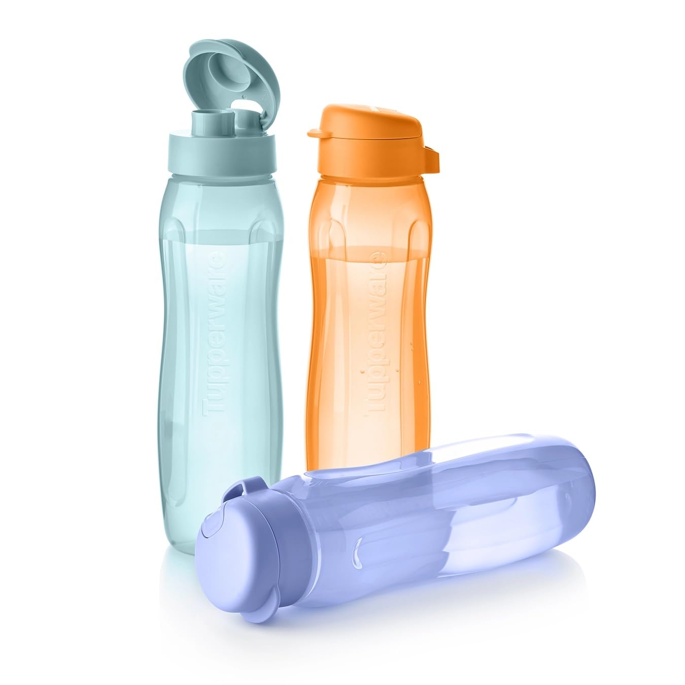 Tupperware Set 3 Eco Sport+ Slim Trinkflaschen 750 ml - Biobasierte Materialien - Spritzschutz-Verschluss - Sport Wandern Alltag - Wiederverwendbar Umweltfreundlich - Auslaufsicher BPA-frei