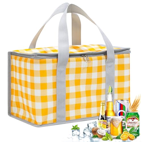 [Xnuoyo] ピクニックバッグ ピクニックバスケット ピクニックカゴ 保温バッグ エコバッグ 保冷バスケット 手提げ 折りたたみ おしゃれ 大容量 アウトドア 旅行 キャンプ お釣り イエロー