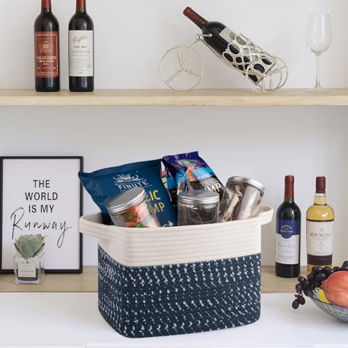 Image of OIAHOMY Cotton Rope Storage Baskets for Organizing White Blue 3-Pack
