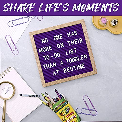 Felt Letter Board, 10x10in Changeable Letter Board with Letters White 300 Piece - Felt Message Board, Oak Frame Wooden Letter Board for Baby Announcements, Milestones, Office Decor (Royal Purple)