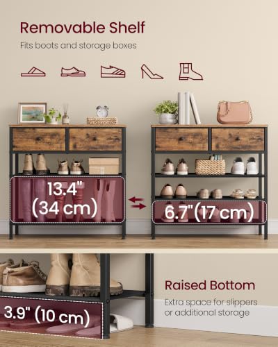 Image of VASAGLE Shoe Rack, 4 Tier Shoe Storage Rack with 2 Fabric Drawers, Shoe Organizer for Entryway, with 3 Fabric Shelves and Wooden Top, Steel Frame, Modern Basic, Rustic Brown ULBS235KD01