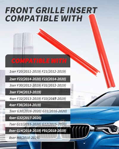 Image of F30 Front Grille Trim, M-Sport V Brace Grille Inserts Stripes Trim Compatible with BMW 3 Series 4 Series F30 F32 320 328i 330 335 428 435 Front Grille Inserts 2pcs （red）