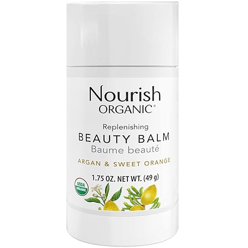 Nutre orgánico  Bálsamo de belleza reabastecedor  Argán y naranja dulce  Sin OMG, sin crueldad, certificado por USDA orgánico (1.75oz)