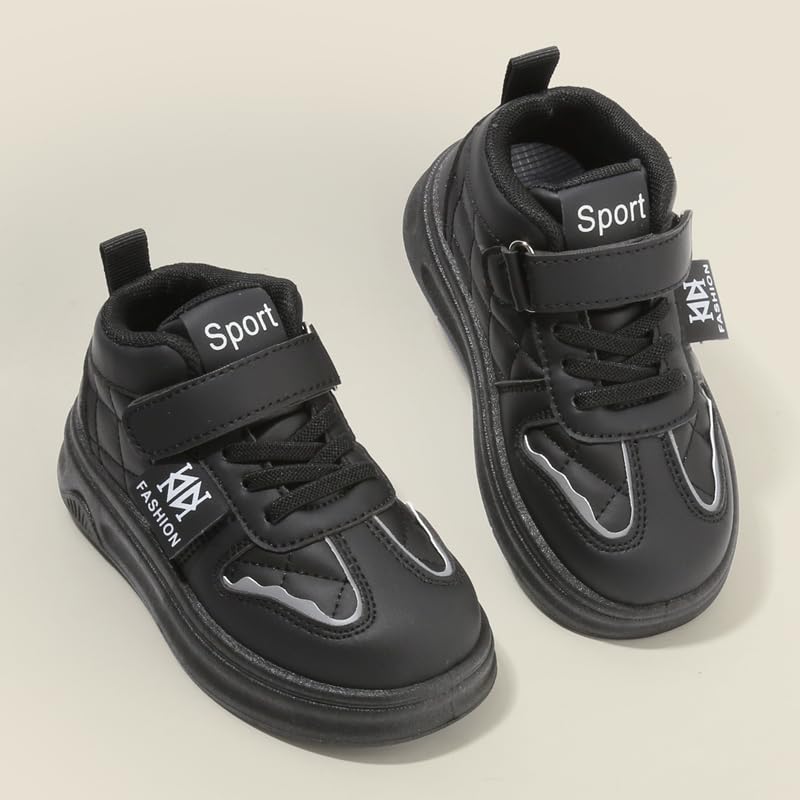 Kids Sport Fashion High-Top Sneakers, Navy Blue Athletic Shoes with Hook and Loop Strap, Casual Comfort4