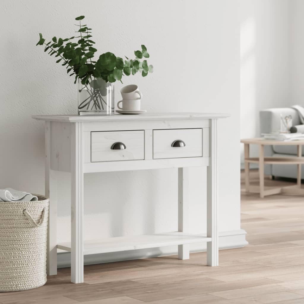 Consola clásica de madera de pino maciza con 2 cajones y estante, mesa de pasillo rústica de estilo francés con asas de metal para sala de estar y pasillo